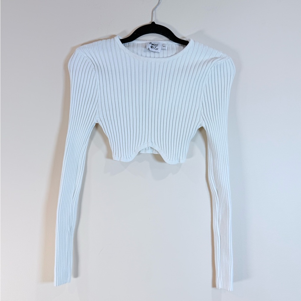 🔥Princess Polly Women’s White Ribbed Long-Sleeve Crop Top Size M/L EUC🔥